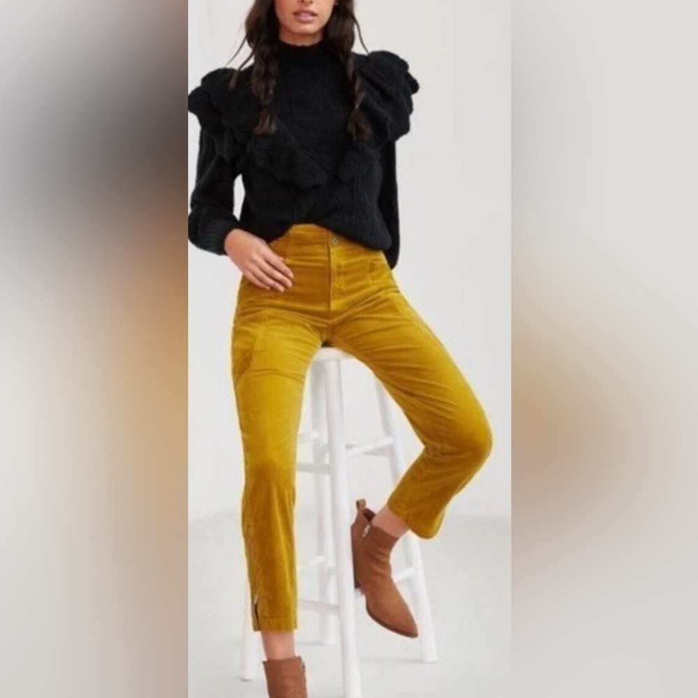 Anthropologie Pilcro Slim Corduroy Cargo Trousers 25 Dark Yellow/Gold Zippers